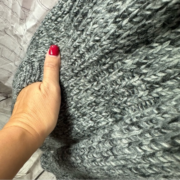 Talbots Charcoal tweed Button-Up Cardigan sweater sz L wool blend cowl neck - Picture 3 of 8